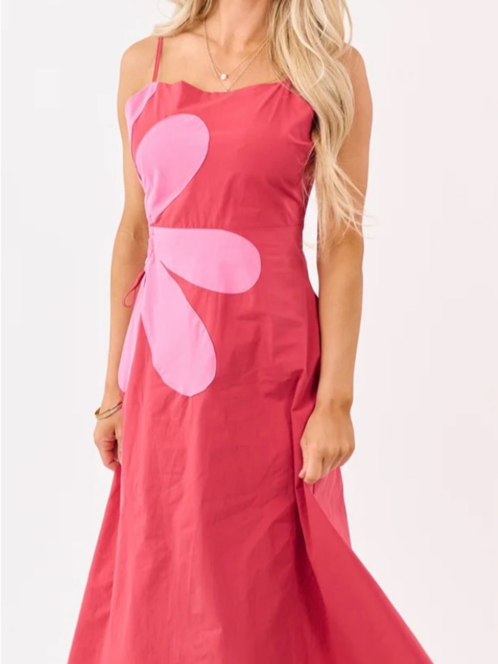 Very J Pink Flower Cutout Midi Dress NEW IN PACKAGE. Size large - Picture 3 of 8